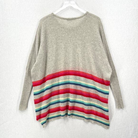 SUBTLE LUXURY Poncho Cashmere Sweater Womens XS Small Heather Gray Multi Stripe - Picture 3 of 13